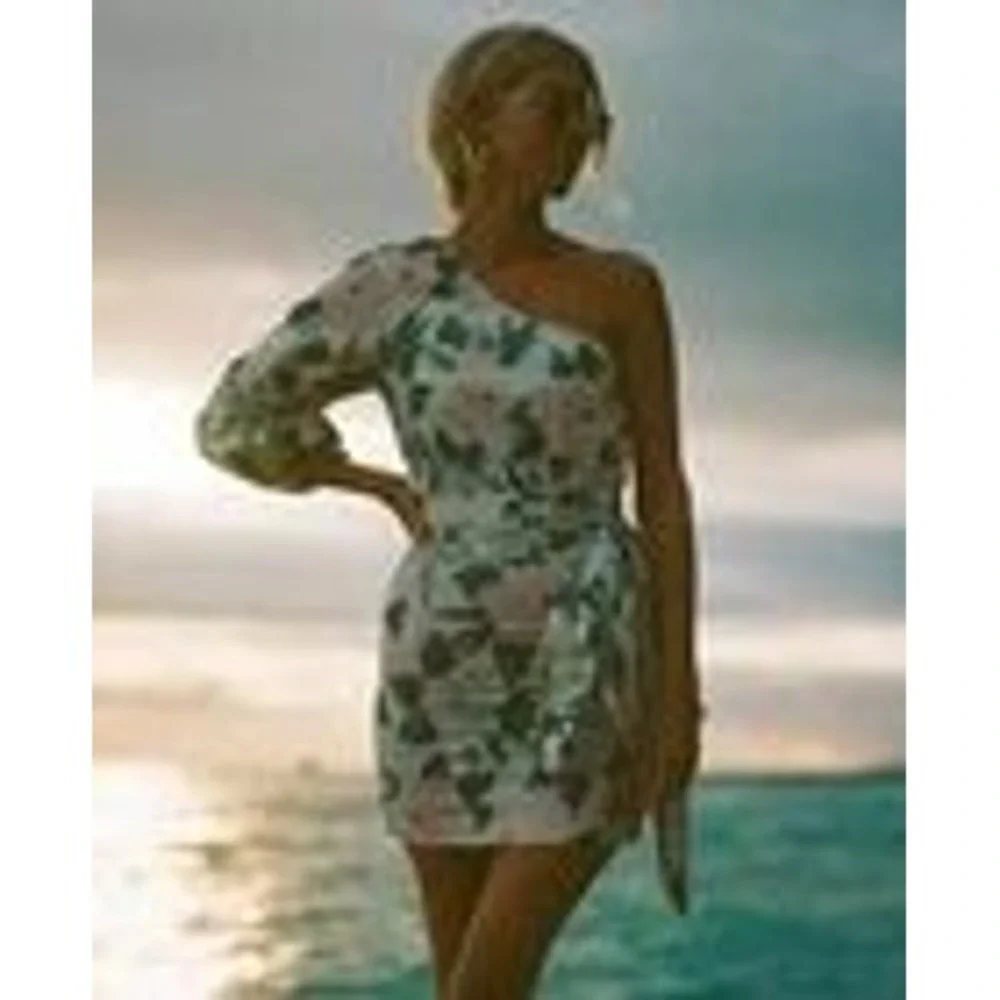 Billabong x The Salty Blonde One Shoulder Floral Mini Dress Pink Blue Medium